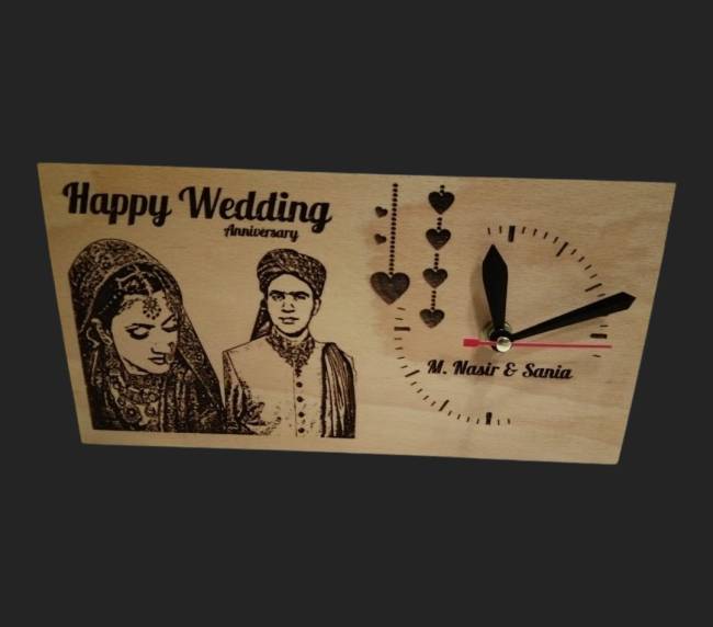 Personalized Wooden Heart Birthday Gift with Photo Engraving & Clock
