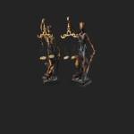 Matched pair of law-themed stone statue sculptures